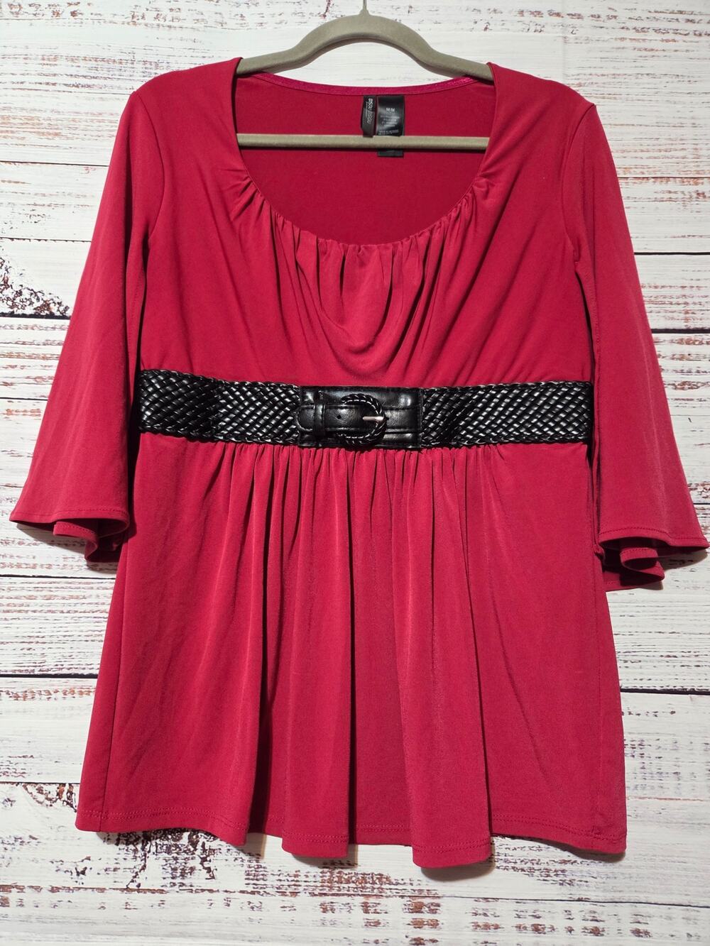 Bisou Bisou Shirt Ladies Medium Pink Belted Scoop Neck 90s Peggy Bundy